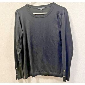 Adrianna Papell Black  Crew Neck Pleated Puff Sleeve Sweater Button Sleeve Sz XL